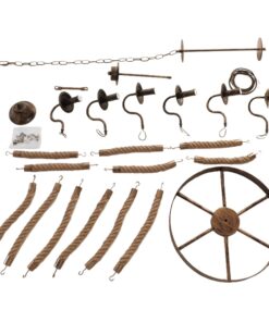 GloboStar® VICTORIAN 01404 Vintage Κρεμαστό Φωτιστικό Οροφής Πολύφωτο 6 x E14 Μπρούτζινο Σκουριά Μεταλλικό Πολυέλαιος με Μπεζ Σχοινί Φ76 x Y65cm