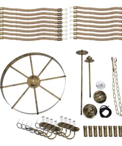 GloboStar® BAVARIAN 01405 Vintage Κρεμαστό Φωτιστικό Οροφής Πολύφωτο 8 x E14 Μπρούτζινο Σκουριά Μεταλλικό Πολυέλαιος με Μπεζ Σχοινί Φ87 x Υ80cm