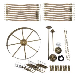 GloboStar® BAVARIAN 01405 Vintage Κρεμαστό Φωτιστικό Οροφής Πολύφωτο 8 x E14 Μπρούτζινο Σκουριά Μεταλλικό Πολυέλαιος με Μπεζ Σχοινί Φ87 x Υ80cm