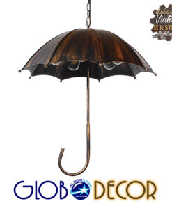 GloboStar® UMBRELLA 01406 Vintage Industrial Κρεμαστό Φωτιστικό Οροφής Πολύφωτο 5 x E27 Μαύρο Καφέ Σκουριά Μεταλλικό Φ58 x Υ60cm