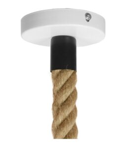 GloboStar® NARANZA 01409 Vintage Industrial Κρεμαστό Φωτιστικό Οροφής Μονόφωτο 1 x E27 Λευκό Ματ Μεταλλικό Καμπάνα Πλέγμα με Μπεζ Σχοινί Φ36 x Υ31cm