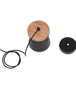 GloboStar® LANA 01424 Μοντέρνο Κρεμαστό Φωτιστικό Οροφής Μονόφωτο 1 x E27 με Ξύλινη Βάση και Μαύρο Καπέλο Φ13 x Y17cm
