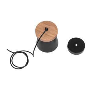 GloboStar® LANA 01424 Μοντέρνο Κρεμαστό Φωτιστικό Οροφής Μονόφωτο 1 x E27 με Ξύλινη Βάση και Μαύρο Καπέλο Φ13 x Y17cm