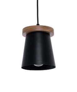 GloboStar® LANA 01424 Μοντέρνο Κρεμαστό Φωτιστικό Οροφής Μονόφωτο 1 x E27 με Ξύλινη Βάση και Μαύρο Καπέλο Φ13 x Y17cm