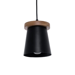 GloboStar® LANA 01424 Μοντέρνο Κρεμαστό Φωτιστικό Οροφής Μονόφωτο 1 x E27 με Ξύλινη Βάση και Μαύρο Καπέλο Φ13 x Y17cm