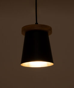 GloboStar® LANA 01424 Μοντέρνο Κρεμαστό Φωτιστικό Οροφής Μονόφωτο 1 x E27 με Ξύλινη Βάση και Μαύρο Καπέλο Φ13 x Y17cm