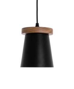 GloboStar® LANA 01424 Μοντέρνο Κρεμαστό Φωτιστικό Οροφής Μονόφωτο 1 x E27 με Ξύλινη Βάση και Μαύρο Καπέλο Φ13 x Y17cm