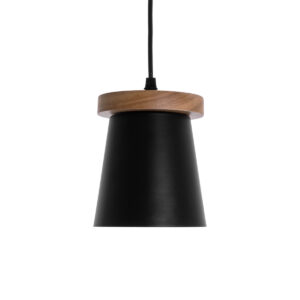 GloboStar® LANA 01424 Μοντέρνο Κρεμαστό Φωτιστικό Οροφής Μονόφωτο 1 x E27 με Ξύλινη Βάση και Μαύρο Καπέλο Φ13 x Y17cm