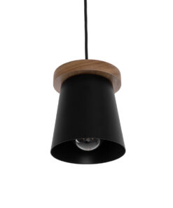 GloboStar® LANA 01424 Μοντέρνο Κρεμαστό Φωτιστικό Οροφής Μονόφωτο 1 x E27 με Ξύλινη Βάση και Μαύρο Καπέλο Φ13 x Y17cm