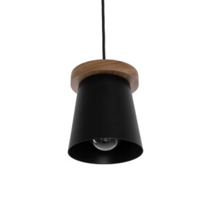 GloboStar® LANA 01424 Μοντέρνο Κρεμαστό Φωτιστικό Οροφής Μονόφωτο 1 x E27 με Ξύλινη Βάση και Μαύρο Καπέλο Φ13 x Y17cm