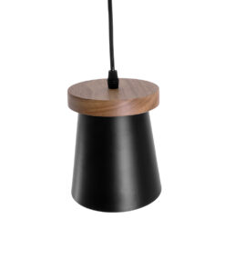 GloboStar® LANA 01424 Μοντέρνο Κρεμαστό Φωτιστικό Οροφής Μονόφωτο 1 x E27 με Ξύλινη Βάση και Μαύρο Καπέλο Φ13 x Y17cm
