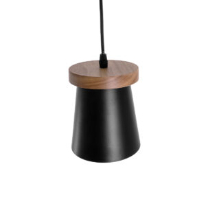 GloboStar® LANA 01424 Μοντέρνο Κρεμαστό Φωτιστικό Οροφής Μονόφωτο 1 x E27 με Ξύλινη Βάση και Μαύρο Καπέλο Φ13 x Y17cm