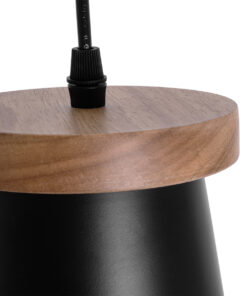 GloboStar® LANA 01424 Μοντέρνο Κρεμαστό Φωτιστικό Οροφής Μονόφωτο 1 x E27 με Ξύλινη Βάση και Μαύρο Καπέλο Φ13 x Y17cm