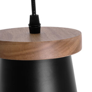 GloboStar® LANA 01424 Μοντέρνο Κρεμαστό Φωτιστικό Οροφής Μονόφωτο 1 x E27 με Ξύλινη Βάση και Μαύρο Καπέλο Φ13 x Y17cm