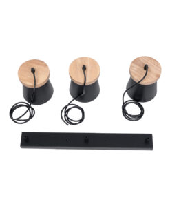 GloboStar® LANA 01425 ΣΕΤ Μοντέρνο Κρεμαστό Φωτιστικό Οροφής Τρίφωτο 3 x E27 με Ξύλινη Βάση και Μαύρο Καπέλο Φ13 x Μ58 x Y17cm