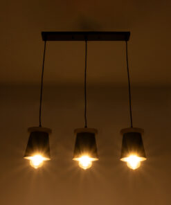 GloboStar® LANA 01425 ΣΕΤ Μοντέρνο Κρεμαστό Φωτιστικό Οροφής Τρίφωτο 3 x E27 με Ξύλινη Βάση και Μαύρο Καπέλο Φ13 x Μ58 x Y17cm