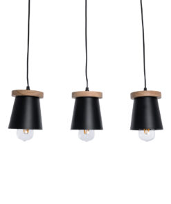 GloboStar® LANA 01425 ΣΕΤ Μοντέρνο Κρεμαστό Φωτιστικό Οροφής Τρίφωτο 3 x E27 με Ξύλινη Βάση και Μαύρο Καπέλο Φ13 x Μ58 x Y17cm