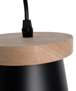 GloboStar® LANA 01425 ΣΕΤ Μοντέρνο Κρεμαστό Φωτιστικό Οροφής Τρίφωτο 3 x E27 με Ξύλινη Βάση και Μαύρο Καπέλο Φ13 x Μ58 x Y17cm