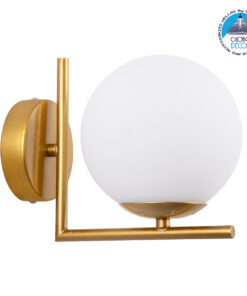 GloboStar® JADA 01426 Μοντέρνο Φωτιστικό Τοίχου Απλίκα Μονόφωτο Μεταλλικό Χρυσό με Λευκό Ματ Γυαλί Μ15 x Π21.5 x Υ18cm