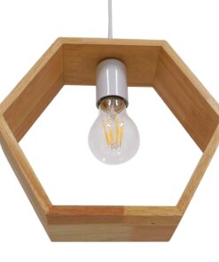 GloboStar® ELISE 01429 Μοντέρνο Κρεμαστό Φωτιστικό Οροφής Μονόφωτο 1 x E27 Μπεζ Ξύλινο Δρυς Μ26 x Π8 x Υ25cm