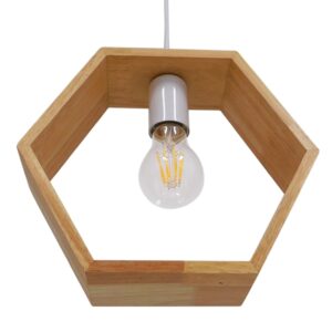 GloboStar® ELISE 01429 Μοντέρνο Κρεμαστό Φωτιστικό Οροφής Μονόφωτο 1 x E27 Μπεζ Ξύλινο Δρυς Μ26 x Π8 x Υ25cm
