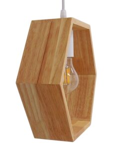 GloboStar® ELISE 01429 Μοντέρνο Κρεμαστό Φωτιστικό Οροφής Μονόφωτο 1 x E27 Μπεζ Ξύλινο Δρυς Μ26 x Π8 x Υ25cm