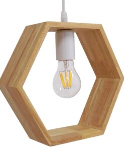 GloboStar® ELISE 01429 Μοντέρνο Κρεμαστό Φωτιστικό Οροφής Μονόφωτο 1 x E27 Μπεζ Ξύλινο Δρυς Μ26 x Π8 x Υ25cm