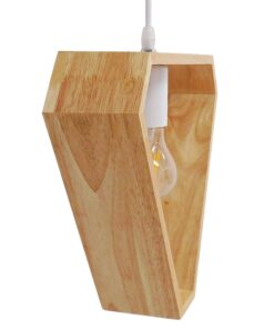 GloboStar® ELISE 01430 Μοντέρνο Κρεμαστό Φωτιστικό Οροφής Μονόφωτο 1 x E27 Μπεζ Ξύλινο Δρυς Μ29 x Π8 x Υ28cm