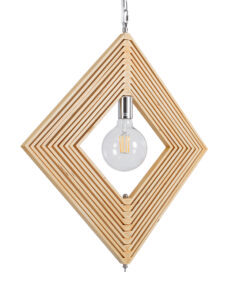 GloboStar® OCTAVE 01431 Μοντέρνο Κρεμαστό Φωτιστικό Οροφής Μονόφωτο 1 x E27 Μπεζ Ξύλινο Μ64 x Π64 x Y66cm