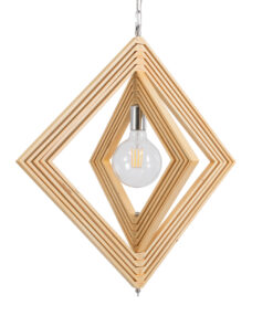 GloboStar® OCTAVE 01431 Μοντέρνο Κρεμαστό Φωτιστικό Οροφής Μονόφωτο 1 x E27 Μπεζ Ξύλινο Μ64 x Π64 x Y66cm