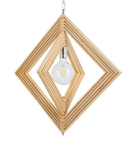 GloboStar® OCTAVE 01431 Μοντέρνο Κρεμαστό Φωτιστικό Οροφής Μονόφωτο 1 x E27 Μπεζ Ξύλινο Μ64 x Π64 x Y66cm