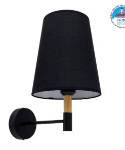 GloboStar® LYDFORD 01432 Μοντέρνο Φωτιστικό Τοίχου Απλίκα Μονόφωτο Μαύρο με Μπέζ Ξύλο Μεταλλικό Φ20 x Y36cm