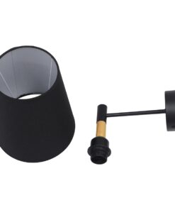 GloboStar® LYDFORD 01432 Μοντέρνο Φωτιστικό Τοίχου Απλίκα Μονόφωτο Μαύρο με Μπέζ Ξύλο Μεταλλικό Φ20 x Y36cm