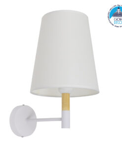 GloboStar® LYDFORD 01433 Μοντέρνο Φωτιστικό Τοίχου Απλίκα Μονόφωτο Λευκό με Μπέζ Ξύλο Μεταλλικό Φ20 x Y36cm