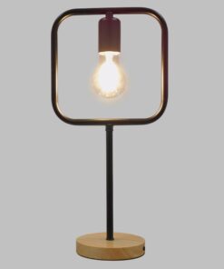 GloboStar® HONOR SQUARE 01435 Μοντέρνο Επιτραπέζιο Φωτιστικό Πορτατίφ Μονόφωτο Μαύρο Μεταλλικό με Ξύλινη Βάση Δρυς Μ20 x Π20 x Υ42cm