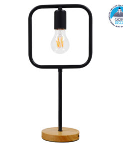 GloboStar® HONOR SQUARE 01435 Μοντέρνο Επιτραπέζιο Φωτιστικό Πορτατίφ Μονόφωτο Μαύρο Μεταλλικό με Ξύλινη Βάση Δρυς Μ20 x Π20 x Υ42cm