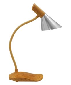 GloboStar® DRAPER 01438 Επαναφορτιζόμενο USB Φωτιστικό Γραφείου LED 6 Watt Μονόφωτο Μεταλλικό σε Απόχρωση Ξύλου με Ασημί Καπέλο Λευκό Ημέρας 4500K Dimmable