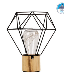 GloboStar® ANTLER 01441 Μοντέρνο Επιτραπέζιο Φωτιστικό Γραφείου LED USB DC 5V Μονόφωτο Μεταλλικό Μαύρο με Ξύλινη Βάση Θερμό Λευκό 3000K Φ19 x Μ19 x Π19 x Υ23cm