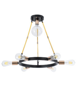 GloboStar® SAILOR 01445 Μοντέρνο Φωτιστικό Οροφής Πολύφωτο 7 x E27 Μαύρο – Χρυσό Μεταλλικό Πλέγμα Φ55 x Y55cm