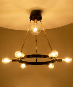 GloboStar® SAILOR 01445 Μοντέρνο Φωτιστικό Οροφής Πολύφωτο 7 x E27 Μαύρο – Χρυσό Μεταλλικό Πλέγμα Φ55 x Y55cm