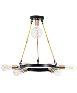 GloboStar® SAILOR 01445 Μοντέρνο Φωτιστικό Οροφής Πολύφωτο 7 x E27 Μαύρο – Χρυσό Μεταλλικό Πλέγμα Φ55 x Y55cm