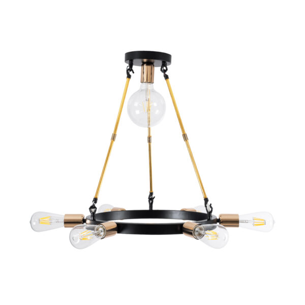 GloboStar® SAILOR 01445 Μοντέρνο Φωτιστικό Οροφής Πολύφωτο 7 x E27 Μαύρο – Χρυσό Μεταλλικό Πλέγμα Φ55 x Y55cm