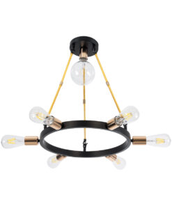 GloboStar® SAILOR 01445 Μοντέρνο Φωτιστικό Οροφής Πολύφωτο 7 x E27 Μαύρο – Χρυσό Μεταλλικό Πλέγμα Φ55 x Y55cm