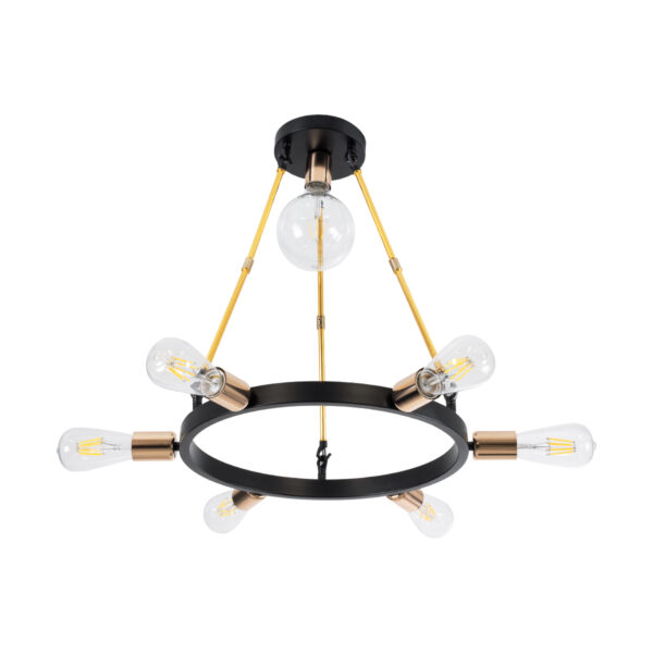 GloboStar® SAILOR 01445 Μοντέρνο Φωτιστικό Οροφής Πολύφωτο 7 x E27 Μαύρο – Χρυσό Μεταλλικό Πλέγμα Φ55 x Y55cm