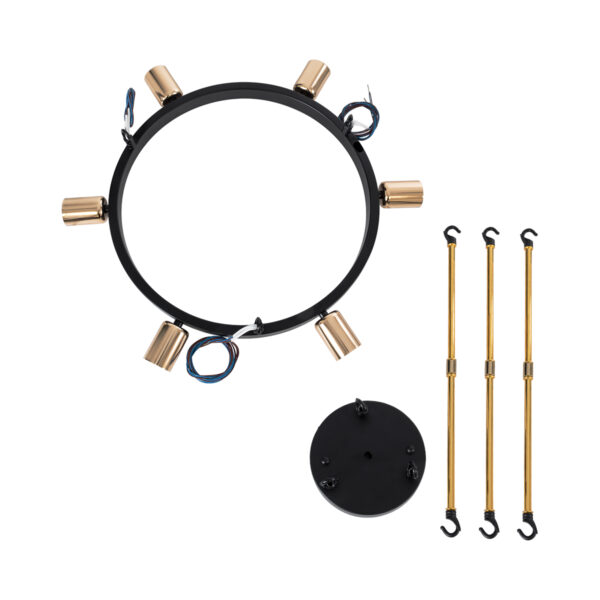 GloboStar® SAILOR 01445 Μοντέρνο Φωτιστικό Οροφής Πολύφωτο 7 x E27 Μαύρο – Χρυσό Μεταλλικό Πλέγμα Φ55 x Y55cm