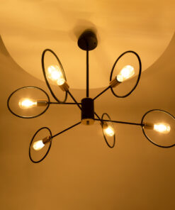 GloboStar® NEXUS 01446 Μοντέρνο Industrial Φωτιστικό Οροφής Πολύφωτο 6 x E27 Μαύρο με Χρυσές Λεπτομέρειες Μεταλλικό Πλέγμα Φ46 x Y74cm