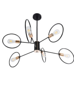 GloboStar® NEXUS 01446 Μοντέρνο Industrial Φωτιστικό Οροφής Πολύφωτο 6 x E27 Μαύρο με Χρυσές Λεπτομέρειες Μεταλλικό Πλέγμα Φ46 x Y74cm