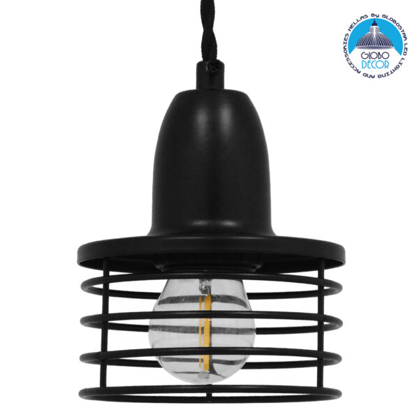 GloboStar® MANHATTAN 01456 Μοντέρνο Industrial Κρεμαστό Φωτιστικό Οροφής Μονόφωτο 1 x E27 Μεταλλικό Μαύρο Καμπάνα Φ11 x Υ14cm