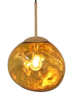 GloboStar® DIXAR 01462 Μοντέρνο Κρεμαστό Φωτιστικό Οροφής Μονόφωτο 1 x E27 Γυάλινο Χρυσό Φ28 x Υ40cm