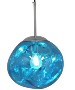 GloboStar® DIXAR 01463 Μοντέρνο Κρεμαστό Φωτιστικό Οροφής Μονόφωτο 1 x E27 Γυάλινο Μπλε Φ28 x Υ40cm